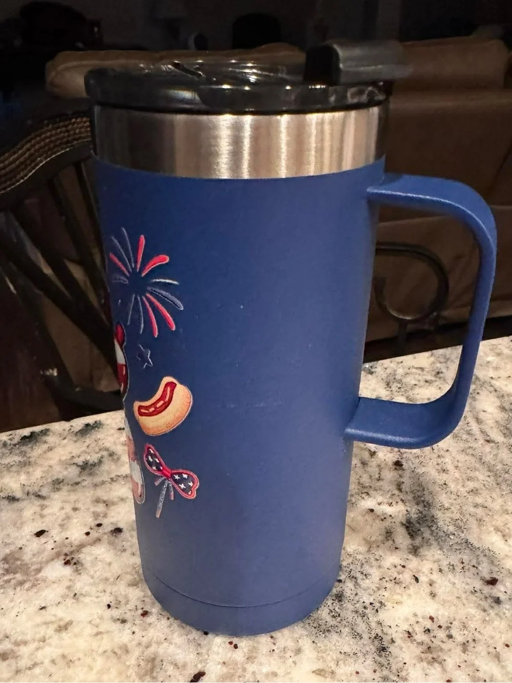 Patriotic Blue Stainless Tumbler - 6 1/2” tall 3” diameter